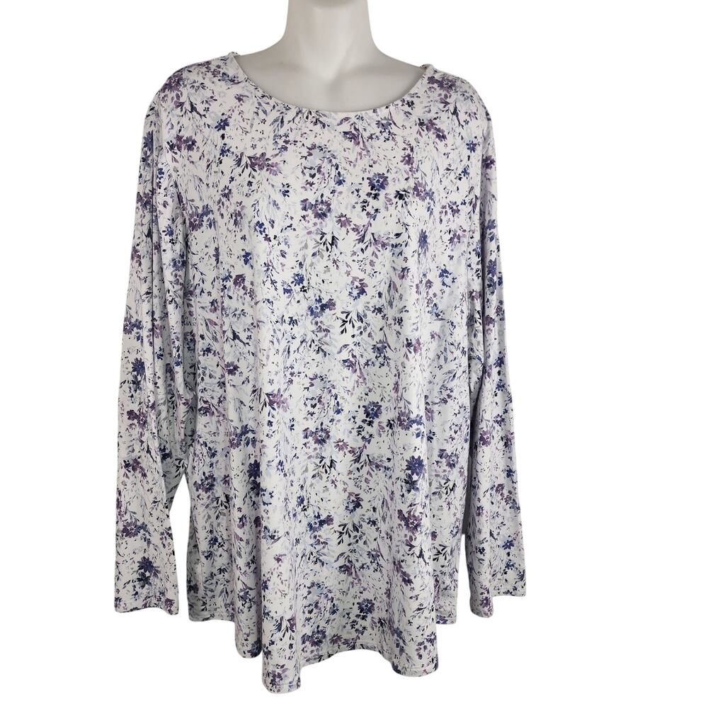 J Jill Pure Jill Women Floral Pima Shirttail Long Sleeve Tee 2X Capsle Casual
